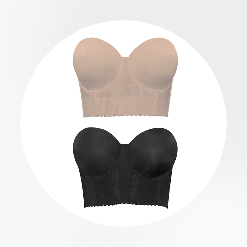 BraForYou® Removable Straps Longline Bustier Bra-Black+Nude