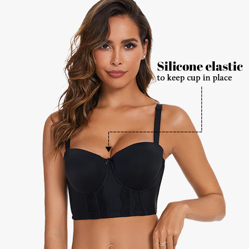 BraForYou® Removable Straps Longline Bustier Bra-Black+Nude