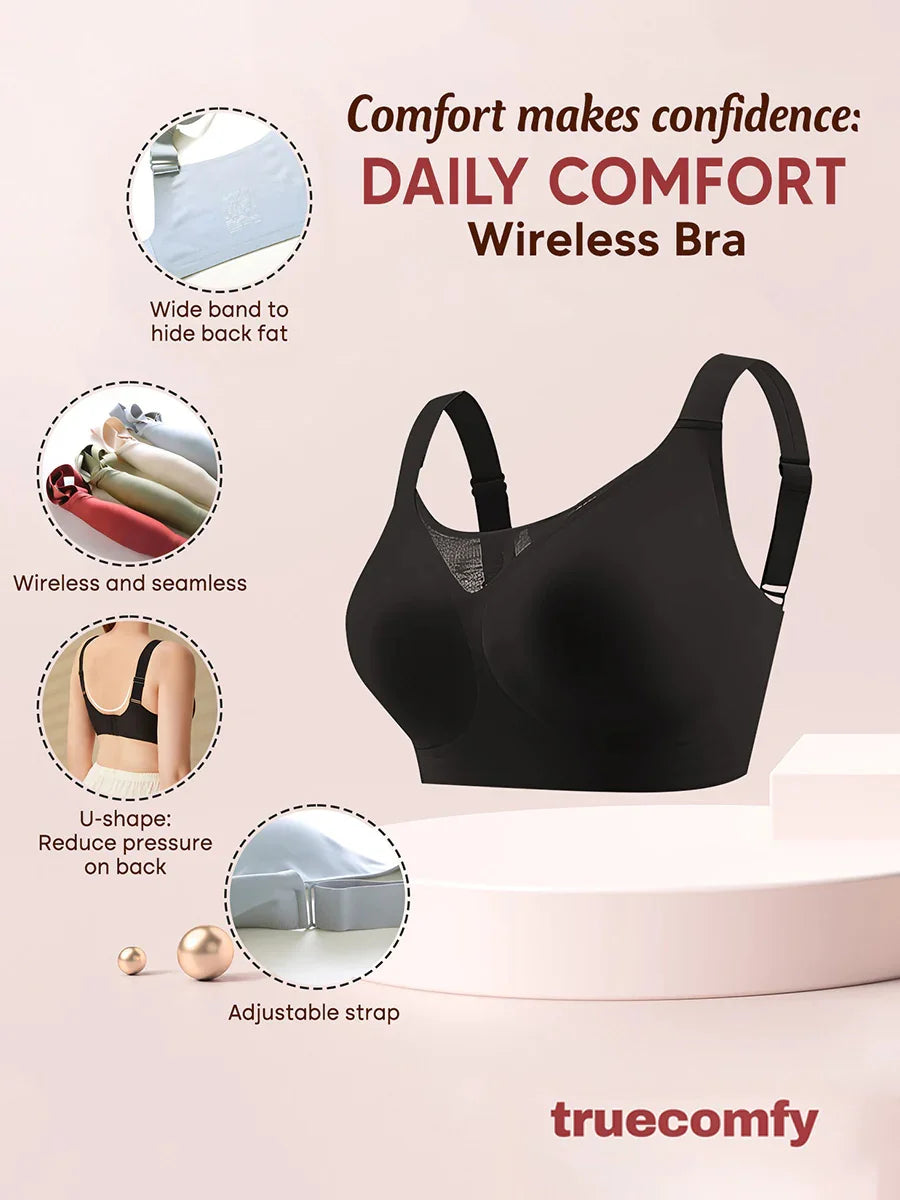 BRA FOR YOU®DAILY COMFORT MESH FULLER COVERAGE SUPPORTIVE WIRELESS  BRA-BLACK