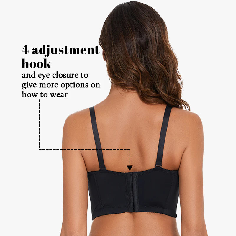 BraForYou® Removable Straps Longline Bustier Bra-Black+Nude