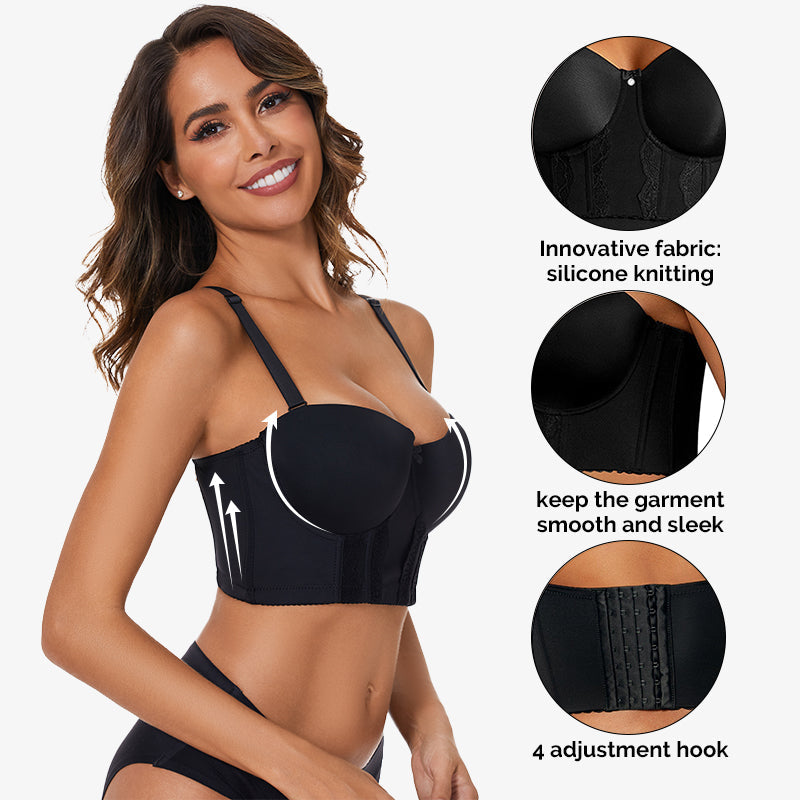 Bra For You®Removable Straps Longline Bustier Bra-Black