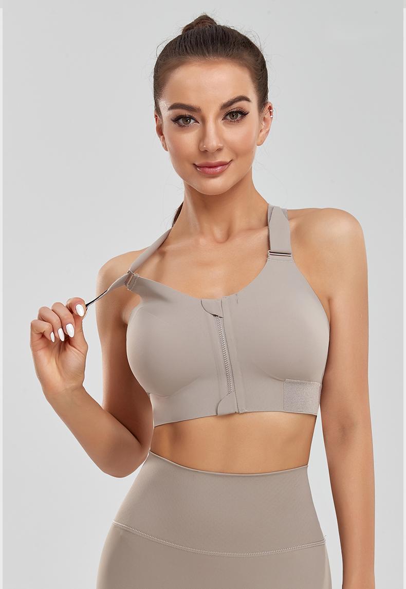 BRA FOR YOU® HIGH IMPACT ZIP-FRONT PLUS SIZE SPORTS BRA-KHAKI