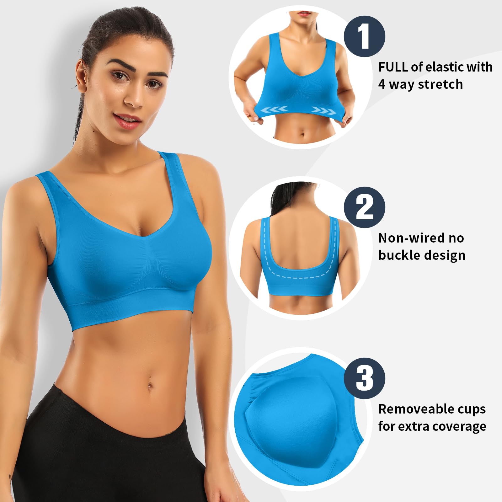 BRA FOR YOU® SEAMLESS WIRELESS BRA COZY PULLOVER COMFORT WIREFREE SPORTS BRA WITH REMOVABLE PADS FOR WOMEN