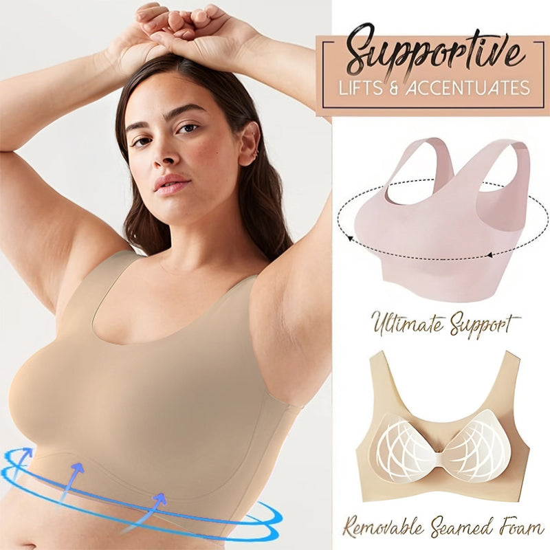 WOWENY Women's Seamless Bra Comfortable Wirefree Bras V Neck Adjustable  Bralettes for Women with Support Every Bras Beige