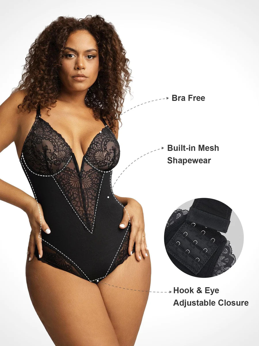 BRA FOR YOU®LACE DEEP-V NECK BODYSUITS