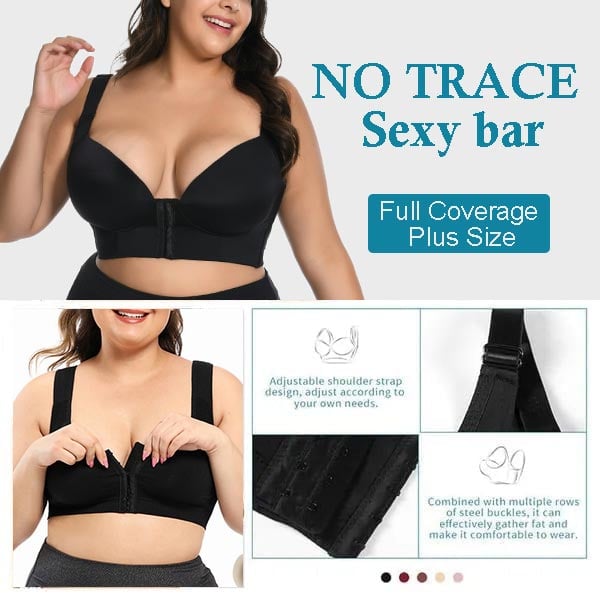 BRA FOR YOU®-FRONT CLOSURE BACK SMOOTHING SUPPORT BRA-BLACK+NUDE