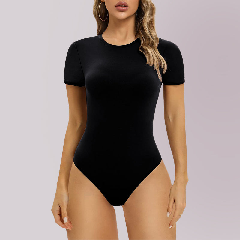 BRA FOR YOU®-SHORT SLEEVE BUTTER SCULPT SEAMLESS SHAPEWEAR BODYSUIT