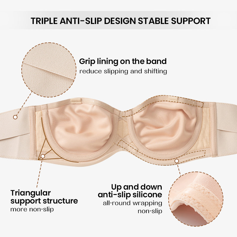 BraForYou® Full Support Non-Slip Convertible Bandeau Bra-Black+Nude