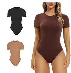 BRA FOR YOU®-SHORT SLEEVE BUTTER SCULPT SEAMLESS SHAPEWEAR BODYSUIT