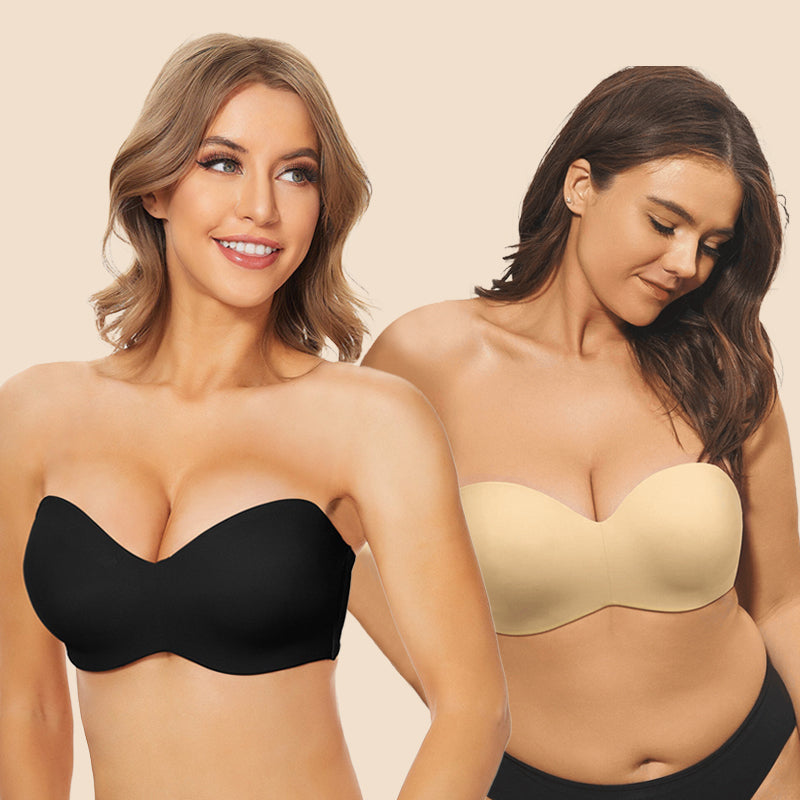 BraForYou® Full Support Non-Slip Convertible Bandeau Bra-Black+Nude