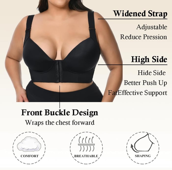 BRA FOR YOU®-FRONT CLOSURE BACK SMOOTHING SUPPORT BRA-BLACK(2 PCS)