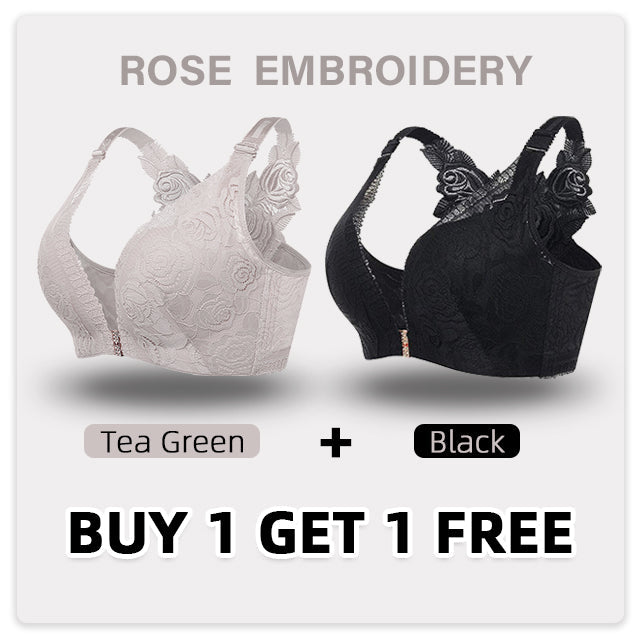 BRA FOR YOU® FRONT FASTENING '5D' STEREOSCOPIC ROSE EMBROIDERY BRA（BUY 1 GET 1 FREE）(2 PACK)